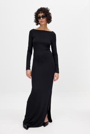 NA-KD Basic Soft Line maxiklänning med båthals - Långärmade maxiklänningar - Svart - XL (EU 46)