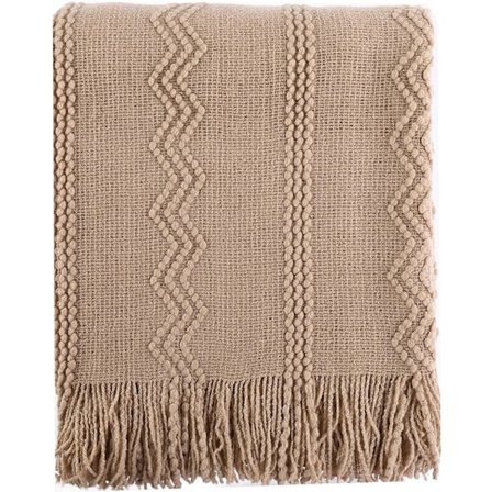 Khaki kastfilt (brun, 50"x60") med fransar geometrisk säng Thr