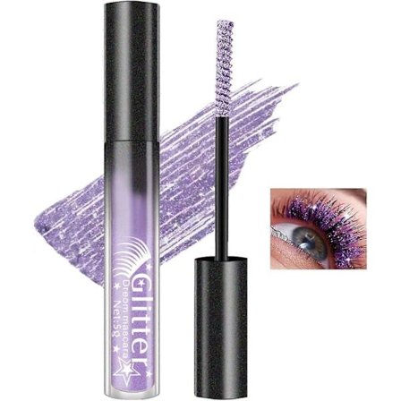 Glitter Mascara, Färgglad Vattentät Mascara, Multi-Användning Sparkle Diamond Shimmer Mascara, Volymgivande Förlängande Ögonfransmascara Lila