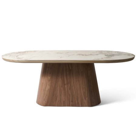 Marmoris Esstisch | 200x100cm in Pandora/Weiß, moderner ovaler Tisch mit Marmor-Optik, langlebig, pflegeleicht und elegant fürs Esszimmer.