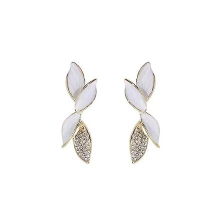 S925 Sølvnål Fransk Udsøgt Diamant Super Fe Blad Øreringe Dame Let Luksus Høj Design Stikøreringe (e4614 Hvid)