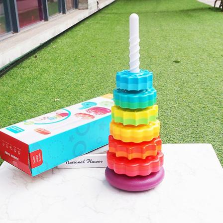 Stor baby pyramide stableleke 41cm - tidlig læring leketøy med gir pedagogiske spill for baby stable og tumle gave barn 1 2 3 år gamle([HK])