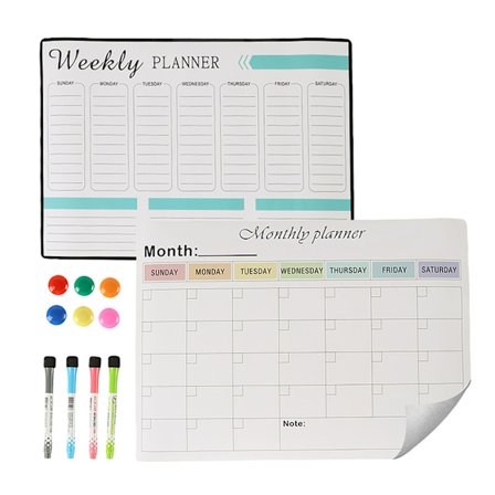 Magnetisk whiteboardtavla för kylskåp, vecko- och månadsplanerare