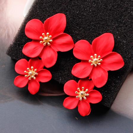 Vintage Double Flower Drop øreringe Dangle Party smykker Red