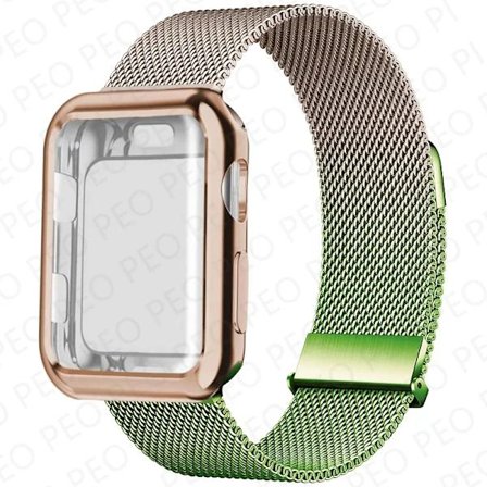 Milanese Loop+Fodral För Apple Watch Armband 45mm 44mm 38mm-42mm 41/40mm Metall Magnetiskt armband iwatch Serie 9 8 7 6 5 4 3 SE Rem