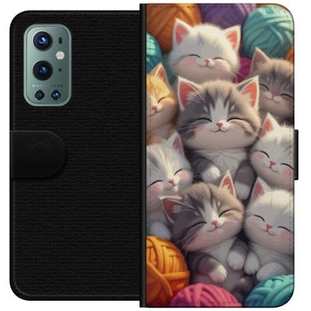 Yhteensopiva Lompakkokotelo OnePlus 9 Pro Suloiset nukkuvat kissanpennut tiiviisti yhdessä värikkäiden lankakerien keskellä pehmeässä leikkisäs