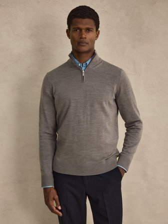John Henric Men's Taupe Zip Sweater Regular Fit Size M