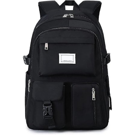 Skoletasker til piger Stor kapacitet Rygsæk Gymnasium Multi-lomme Rygsæk Vandafvisende Skole Rygsæk Sort