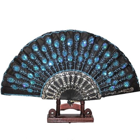 Vifte - Paljetter - Turkis påfugl med plastbunn