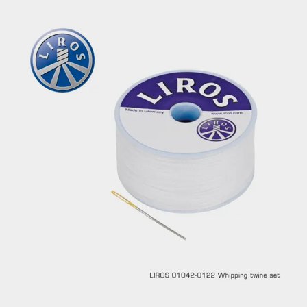 Set de hilo de trincado con aguja Liros Whipping Twine Set, 100 metros, 1.2 mm, blanco, encerado