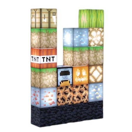 Minecraft Offisielt Lisensiert Byggeklosslampe med 16 Tilpassbare Lysende Klosser - Interaktiv Dekor, Leke, Nattlys for Barn, Gamer Ro