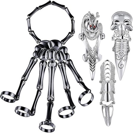 4 Delar Halloween Punk Armband Dödskalle Fingrar Hand Armband Dödskalle Finger Skelettled Armband Knoge Hel Finger Knoge Led Finger Rustning Knu