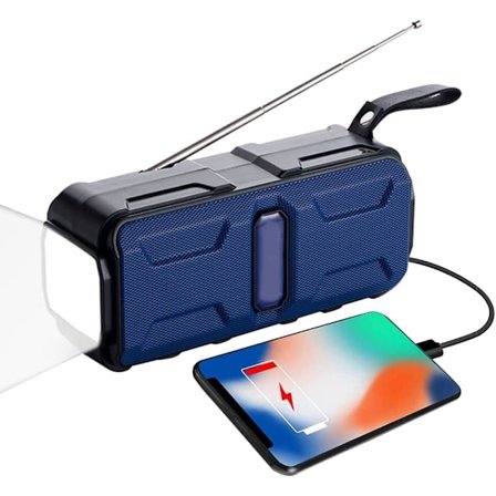 AM FM Handvev nödradio, multifunktionssoldriven radio med 1200mAh Power Bank, SOS-larm, LED-ficklampa, Bluetooth högtalare