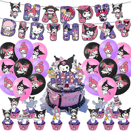 My Melody Kuromi Cartoon Tema Ballongsett Jenter Bursdagsfest Tilbehør Ballonger Banner Kakepynt Dekorasjoner (FMY)