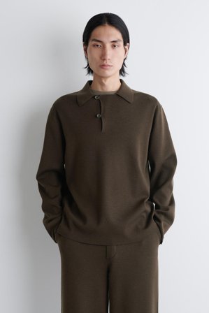 COS Homme Pull Polo En Laine in Marron