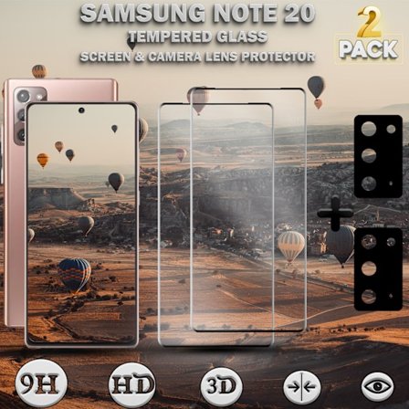 2-Pack SAMSUNG NOTE 20 Näytönsuoja & 2-Pack linssinsuoja - Karkaistu Lasi 9H - Super laatu 3D