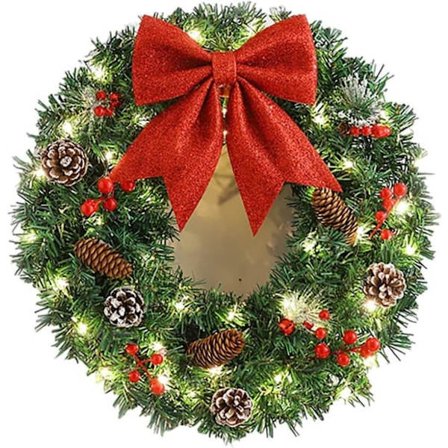Julekrans med LED-lys – 40/50 cm Utendørs Krans for Dør, Vegg og Juledekorasjon