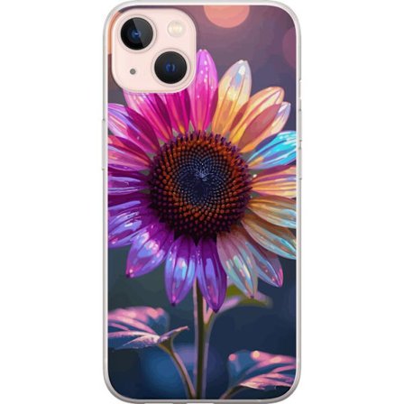 Kompatibelt Mobildeksel til Apple iPhone 13 Irideserende blomst med glitrende kronblad i rosa lilla og gull mot myk bokeh bakgrunn