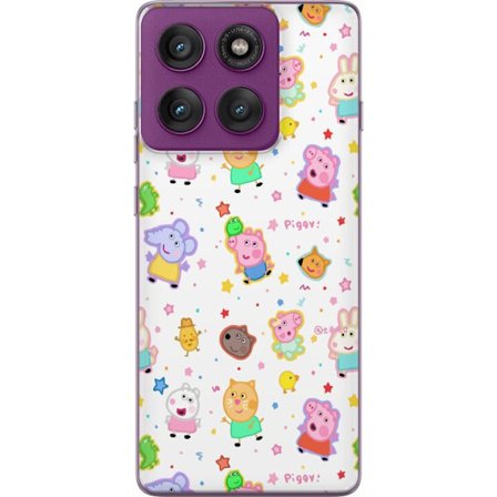 Yhteensopiva Puhelinkuori Motorola Edge 60 Pro Värikkäät piirretyt eläinhahmot leikkisässä tyylissä tähtien ja pisteiden kera vaalealla taustalla