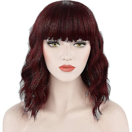 Viininpunainen peruukki naisille, lyhyt aaltoileva peruukki, silkkisen kihara aaltoileva synteettinen peruukki, lämmönkestävä lahja