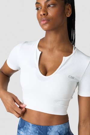 ICANIWILL - Ribbed Define Seamless Cropped T-shirt White - Dame - ICIW