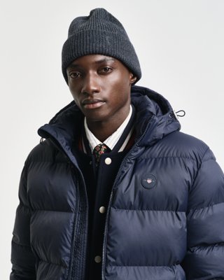 GANT - Strikket lue i fin ull til herre charcoal melange