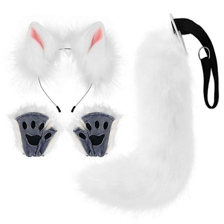 Falsk pels rev hale katt ulv cosplay kostyme sett plysj maske fluffy potehansker Halloween jul -FARGE: Mørkegrå