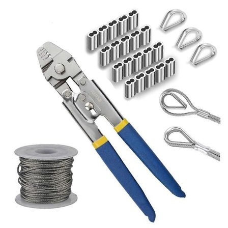 Wire Rope Crimping Tool, 50FT Wire Rope, Wire Crimping Tool Kit med 200PCS Aluminium Crimping Loop Sl