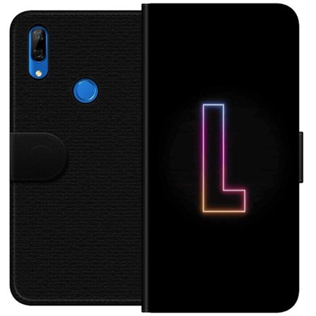 Yhteensopiva Lompakkokotelo Huawei Huawei P Smart Z Minimaalinen neonkirjain L pehmeästi vaihtuvassa värivalossa mustaa taustaa vasten, puhdas graaf