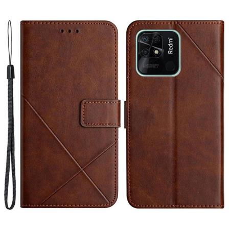 SKALO Xiaomi Redmi 10C Kohokuvioitu PU Nahka Lompakkokotelo - Ru Brown