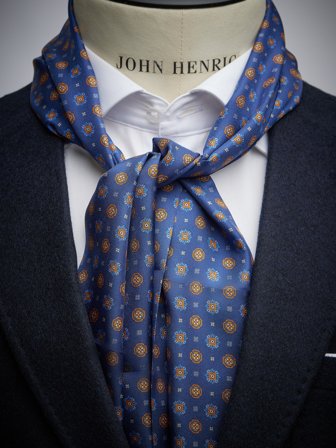 John Henric Men's Blauer Geometrischer Seidenschal Size Onesize