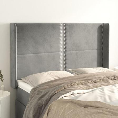 Vidaxl Huvudgavel Med Kanter Ljusgrå 147x16x118/128 Cm Sammet Grå