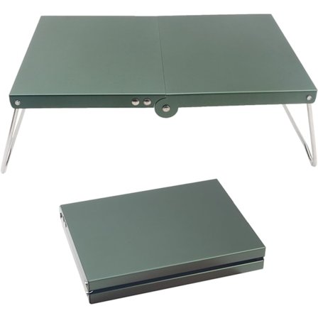 Ultralet mini udendørsbord, sammenklappeligt campingbord i aluminium med bæretaske til udendørs madlavning, picnic, camping og grill (grøn)