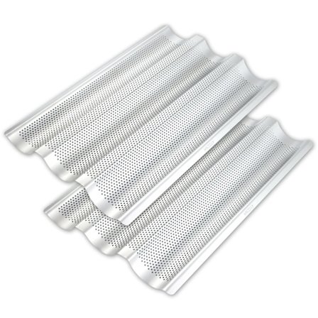 Rei'itetty ranskanleipäpelti, 15x10 tuumaa, 3-aaltopelti uuniin, ruostumattomasta teräksestä valmistettu paistinpelti, 2 kpl