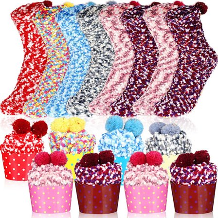 8 par Valentinsdag Cupcake Sokker Bløde Fuzzy Sokker Hjemmelavede Gave Sokker Varme Vinter Sokker til Kvinder Piger og Mænd Multicolor