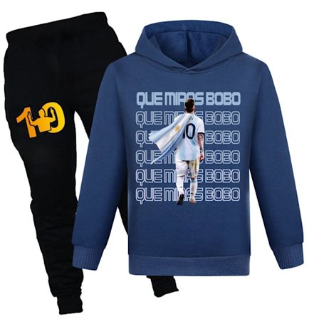 Barn Unisex Messi Treningsdrakt 2-delt Sett Hoodie Genser Topp med Joggebukse Marineblå
