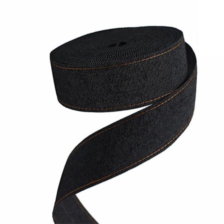 Svart denimband med gul linje - 4 cm bred