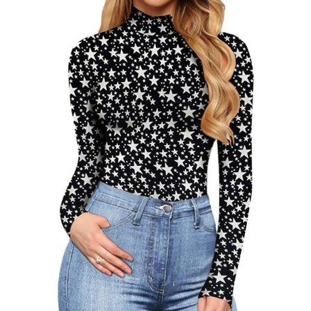 CDQ Dame Langarmet Polotrøye (Stjerner, Stor)