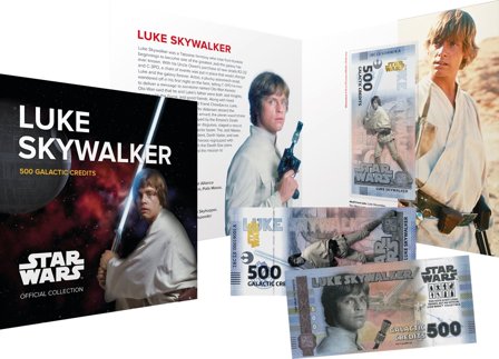 Star Wars - Luke Skywalker - Certificeret 500 Galactic Credits souvenir pengeseddel i folder