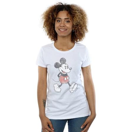 Disney Dam/Kvinnor Walking Mickey Mouse Bomull T-shirt M Vit White M