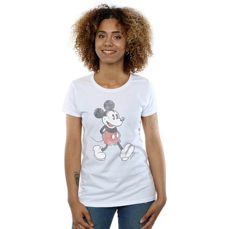 Disney Dam/Dam Walking Mickey Mouse Bomull T-shirt S Vit