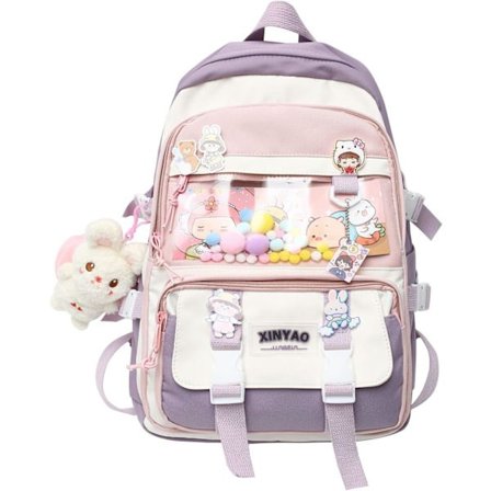 Ryggsäck med mjuk plyschberlock Kawaii skolväska vacker ryggsäck flick skolväska skolmaterial Lila-XF30-