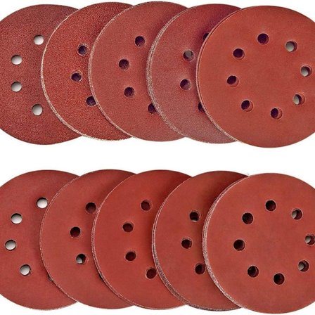 100 stk. slibeskiver 125mm velcro sæt: sandpapir 8 huller runde, KLB