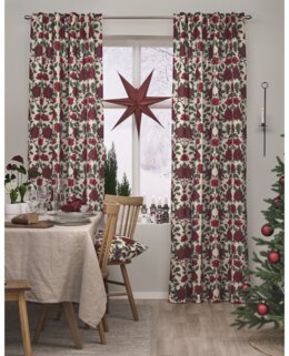Julegardin Lillemor med trykt motiv, 2-pak Hør - 115x240 cm - Linea