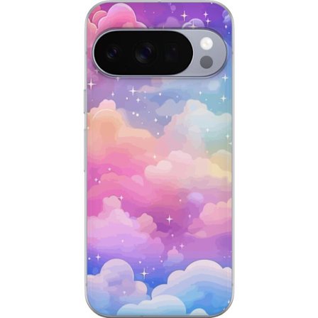 Kompatibelt Mobildeksel til Google Pixel 10 Pro Søt enhjørning med regnbuefarget hår mot en stjernebelagt pastellbakgrunn i kawaii-stil