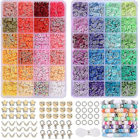 4800 stk Leireperler Kompatibel Armbåndslaging 48 Farger Flat Rund Polymer Leireperler Spacer Heishi Perler Kompatibel Smykkeproduksjonssett Med 