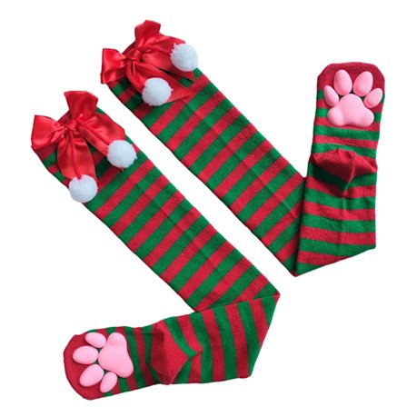 Stripe lårhøye sokker buer over knehøye sokker Søte kattepotesokker