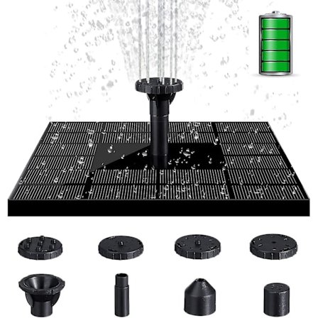 4W neliömäinen suihkulähde, kelluva aurinkosuihkulähde 1600 mAh akulla, aurinkosuihkulähde 8 lisävarusteella lintukylpyyn, lammikkoon, uima-altaaseen 