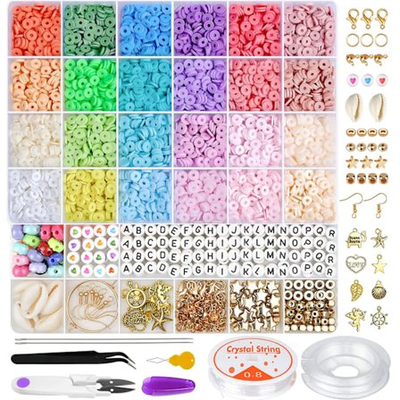 6000 kpl Savihelmiä Rannekorun Valmistussetti, 24 Väriä Litteitä Ystävyysrannekoruja Korut Riipuksia Polymeerisavihelmiä Korujen Valmistukseen, DIY 