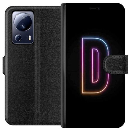 Kompatibel Tegnebogsetui til Xiaomi Xiaomi 13 Lite Minimalistisk neonbogstav D i farveskiftende lys mod sort baggrund i moderne digital design